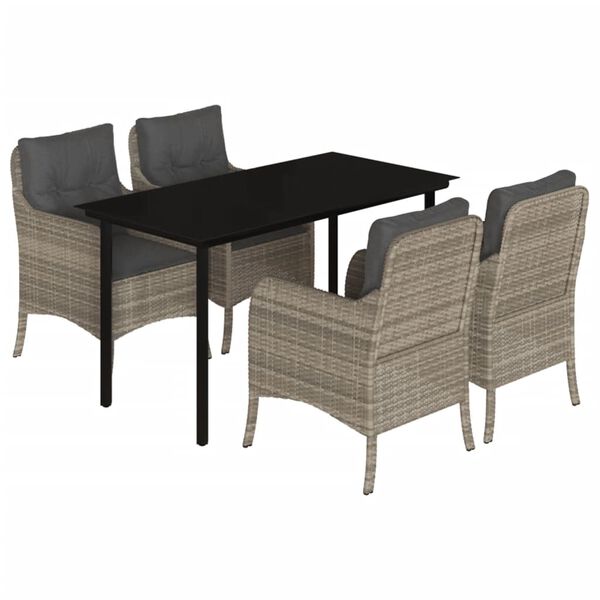 vidaXL Set comedor de jard&iacute;n 5 pzas cojines rat&aacute;n sint&eacute;tico gris claro