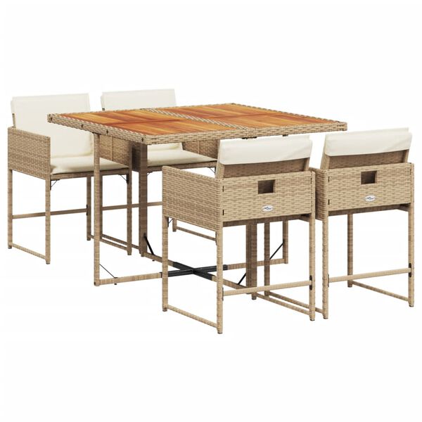 vidaXL Set comedor de jard&iacute;n 5 pzas con cojines rat&aacute;n sint&eacute;tico beige
