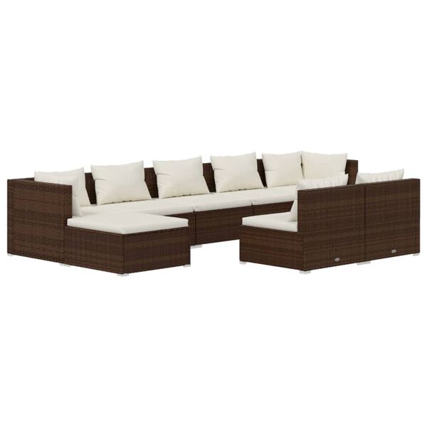 vidaXL Set muebles de jardín 9 piezas y cojines ratán sintético marrón