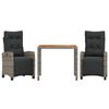 vidaXL Set comedor de jard&iacute;n 3 piezas con cojines rat&aacute;n sint&eacute;tico gris