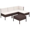 vidaXL Set muebles de jard&iacute;n 5 pzas y cojines rat&aacute;n sint&eacute;tico marr&oacute;n