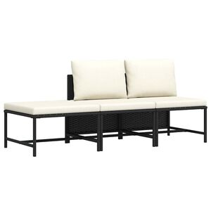 vidaXL Set de sof&aacute;s de jard&iacute;n 3 piezas y cojines rat&aacute;n sint&eacute;tico negro