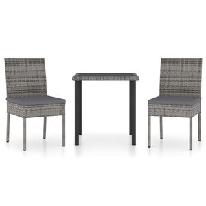vidaXL Juego de comedor para jard&iacute;n 3 piezas rat&aacute;n sint&eacute;tico gris