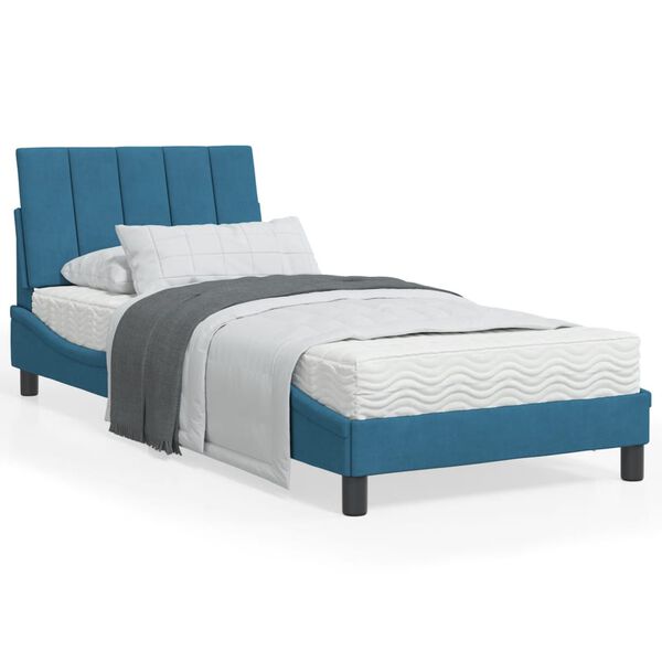 vidaXL Cama con colch&oacute;n Hanko terciopelo azul 90x200 cm