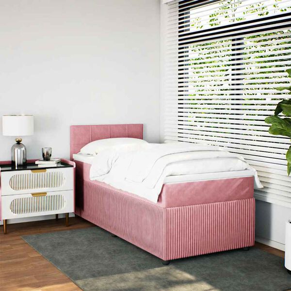 vidaXL Cama box spring con colch&oacute;n terciopelo rosa 90x200 cm