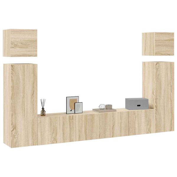 vidaXL Set de muebles sal&oacute;n TV 8 pzas madera ingenier&iacute;a roble Sonoma