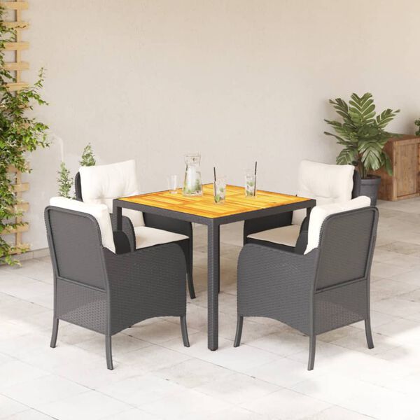 vidaXL Set de muebles jard&iacute;n 5 pzas con cojines rat&aacute;n sint&eacute;tico negro