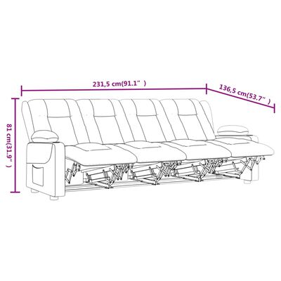 vidaXL Sofá reclinable de 4 plazas con portavasos tela gris oscuro
