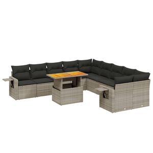 vidaXL Set de sof&aacute;s de jard&iacute;n 11 pzas y cojines rat&aacute;n sint&eacute;tico gris