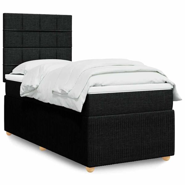 vidaXL Cama box spring con colch&oacute;n tela negro 90x190 cm