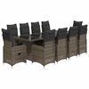 vidaXL Set de mesa y sillas de jard&iacute;n 11 pzas y cojines rat&aacute;n PE gris
