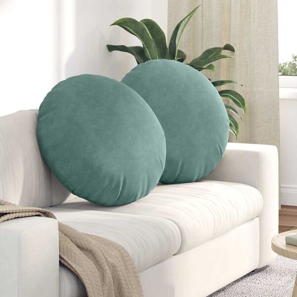 vidaXL Cojines para asiento 2 pcs Verde Mar Ø 40 x 13 cm Terciopelo