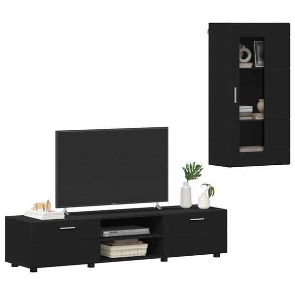 vidaXL Conjunto de mueble de TV FLORIN Negro Madera de ingenier&iacute;a
