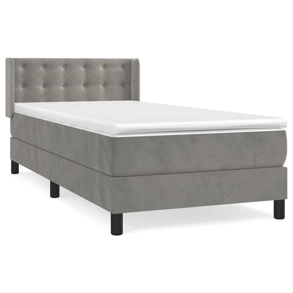 vidaXL Cama box spring con colch&oacute;n terciopelo gris claro 90x190 cm
