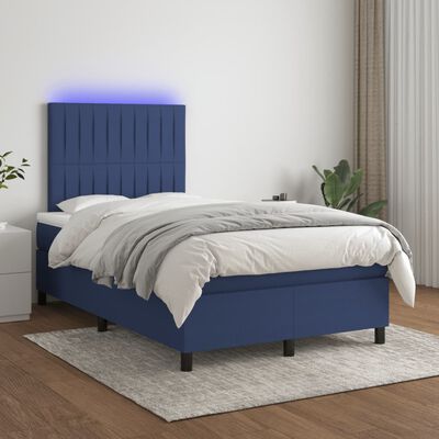 vidaXL Cama box spring con colchón y luces LED tela azul 120x190 cm