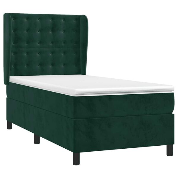 vidaXL Cama box spring con colch&oacute;n terciopelo verde oscuro 90x200 cm