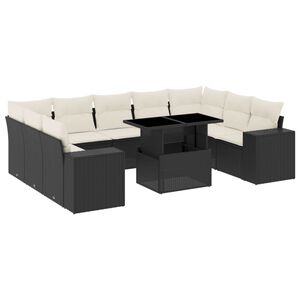 vidaXL Set de sof&aacute;s de jard&iacute;n 10 pzas cojines rat&aacute;n sint&eacute;tico negro