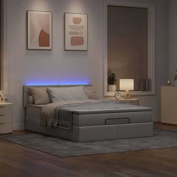 vidaXL Cama otomana con colch&oacute;n LED tela gris pardo 140x190 cm