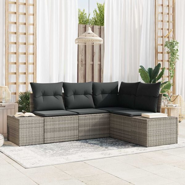 vidaXL Conjunto de sofá de jardín 4 pcs Gris Claro ratán sintético