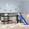 vidaXL Cama alta de niños con tobogán madera maciza negra 90x190 cm