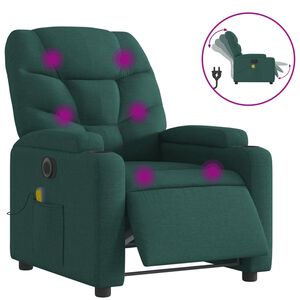 vidaXL Sill&oacute;n reclinable de masaje el&eacute;ctrico tela verde oscuro
