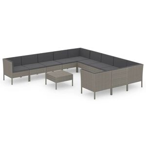 vidaXL Set de muebles de jard&iacute;n 12 pzas y cojines rat&aacute;n sint&eacute;tico gris