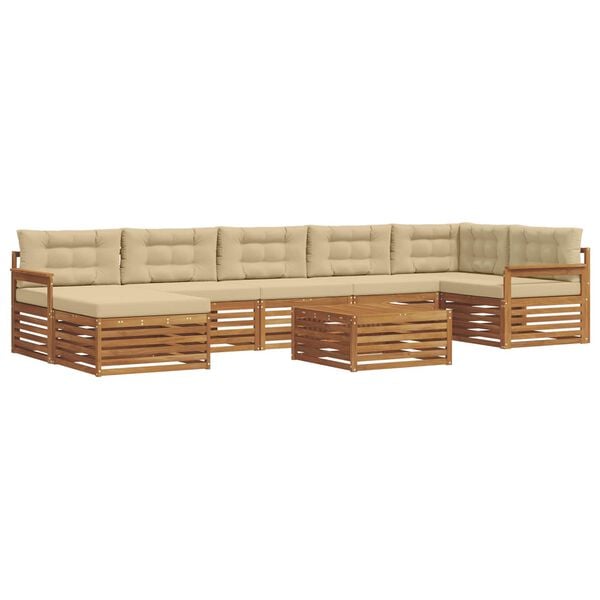 vidaXL Juegos de sof&aacute;s 8 pcs Natural y Beige Madera de Acacia S&oacute;lida
