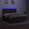 vidaXL Cama box spring colch&oacute;n luces LED tela marr&oacute;n oscuro 180x200cm