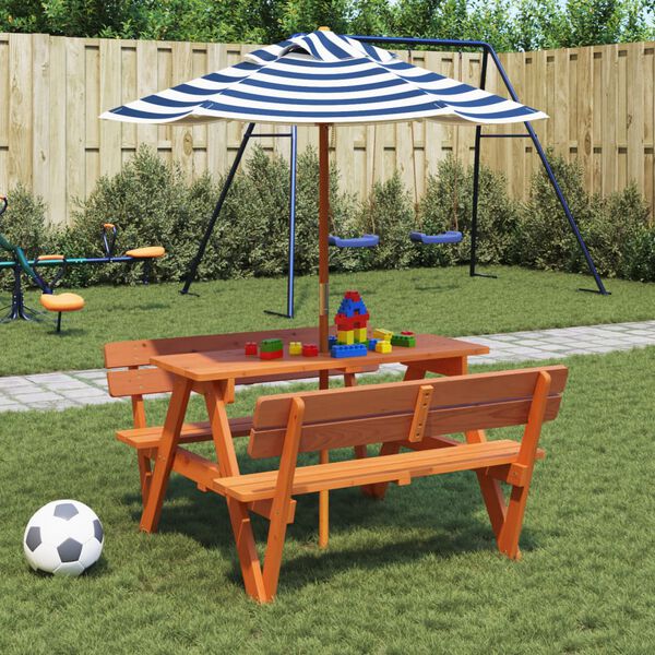 vidaXL Mesa de picnic para 4 ni&ntilde;os agujero para sombrilla madera abeto