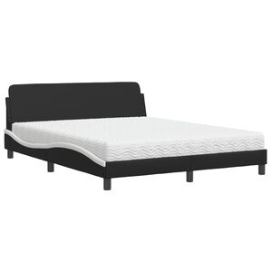 vidaXL Cama con colch&oacute;n Dover cuero sint&eacute;tico negro y blanco 160x200 cm