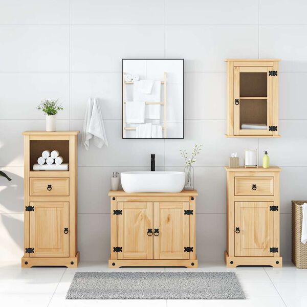 vidaXL Juego de muebles de ba&ntilde;o Corona 4 pzas madera maciza pino