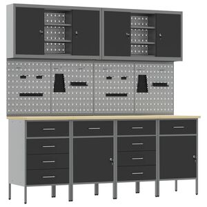 vidaXL Armario de trabajo 10 uds. Negro Madera Ingenierizada y Acero
