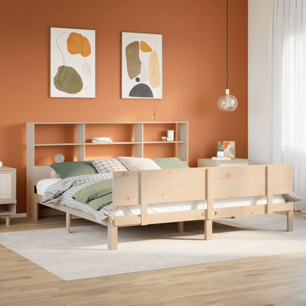 vidaXL Cama con estanter&iacute;a sin colch&oacute;n madera maciza de pino 200x200cm