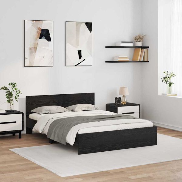 vidaXL Estructura de cama con cabecera Roble Negro 135 x 190 cm
