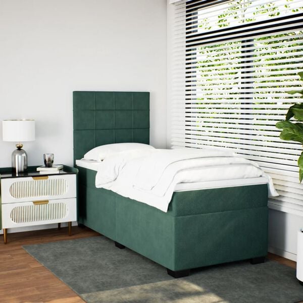 vidaXL Cama box spring con colch&oacute;n terciopelo verde oscuro 90x200 cm