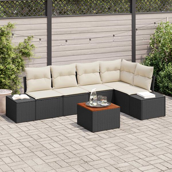 vidaXL Conjunto de sof&aacute;s de jard&iacute;n 6 pcs Negro y crema rat&aacute;n sint&eacute;tico