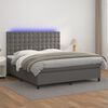 vidaXL Cama box spring colch&oacute;n y LED cuero sint&eacute;tico gris 180x200 cm