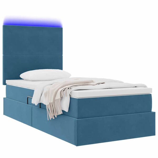 vidaXL Cama con almacenamiento y LED con LED Azul Oscuro 90 x 190 cm