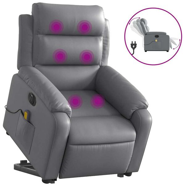 vidaXL Sill&oacute;n de masaje elevable el&eacute;ctrico cuero sint&eacute;tico gris