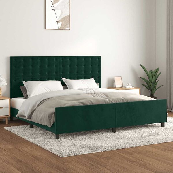 vidaXL Estructura cama sin colch&oacute;n terciopelo verde oscuro 200x200 cm
