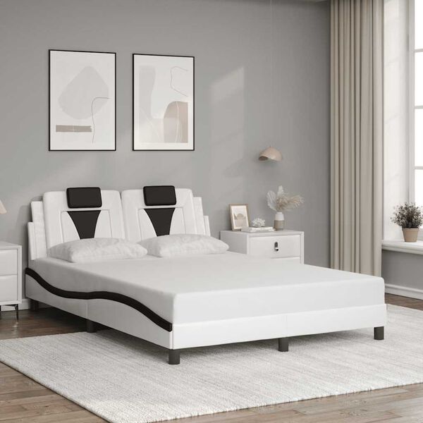 vidaXL Estructura de cama Viana sin colch&oacute;n cuero sint&eacute;tico blanco negro 140x200cm