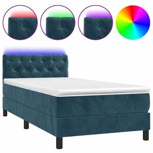 vidaXL Cama box spring colch&oacute;n y LED terciopelo azul oscuro 80x200 cm