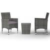vidaXL Muebles de jard&iacute;n 3 pzas rat&aacute;n sint&eacute;tico vidrio templado gris