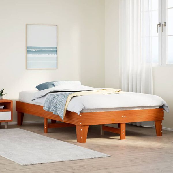 vidaXL Estructura de cama sin colch&oacute;n madera maciza marr&oacute;n 135x190 cm