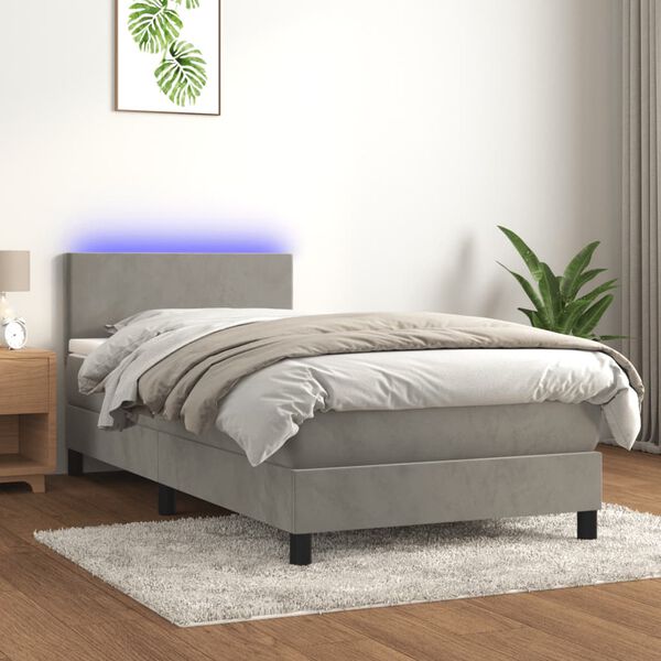 vidaXL Cama box spring colch&oacute;n y LED terciopelo gris claro 100x200 cm