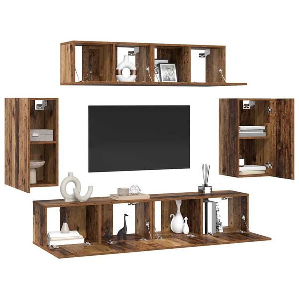 vidaXL Conjunto de mueble de TV Montaje en la pared 6 pcs Madera Vieja