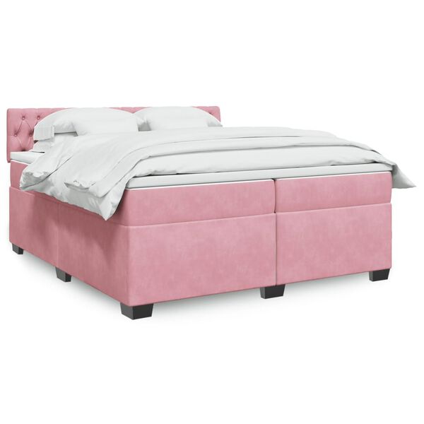 vidaXL Cama box spring con colch&oacute;n terciopelo rosa 200x200 cm
