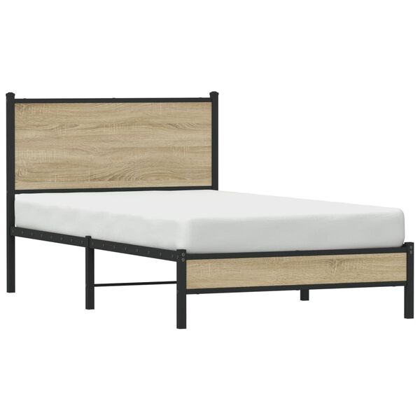 vidaXL Estructura de cama sin colch&oacute;n metal roble Sonoma 107x203 cm