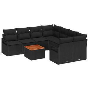 vidaXL Conjunto de sofás de jardín 9 pcs Negro ratán sintético