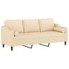 vidaXL Sof&aacute; de 3 plazas con almohadas y cojines tela crema 210 cm